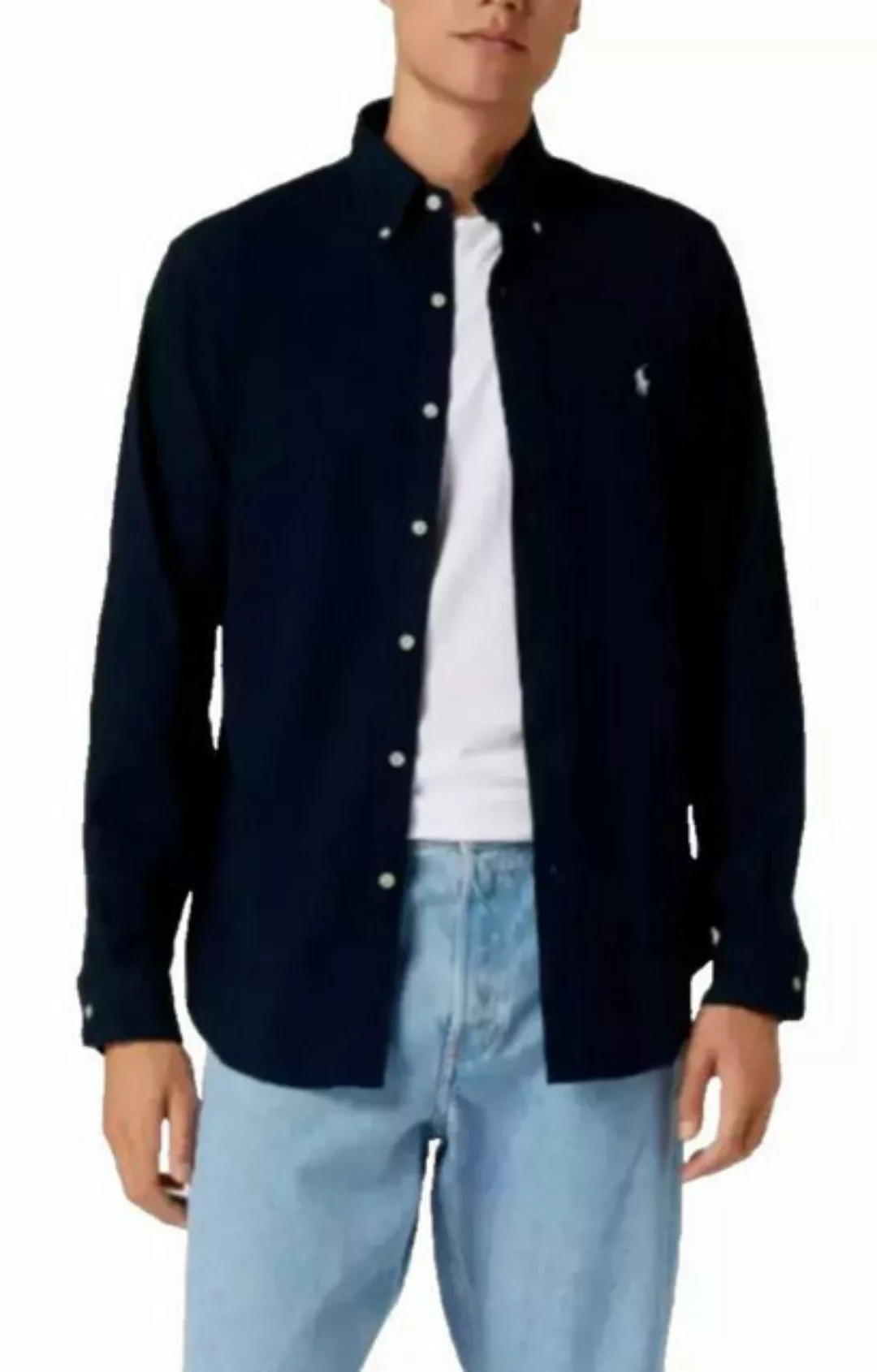 Polo Ralph Lauren Langarmhemd Custom Fit Poplin Pony Oxford Navy Button-Dow günstig online kaufen