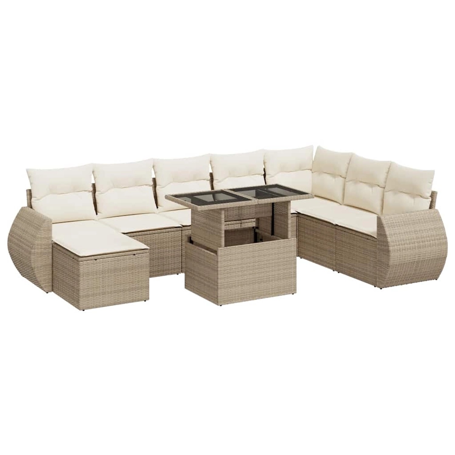 vidaXL 9-Tlg Garten-Sofagarnitur mit Kissen Beige Poly Rattan 3326689 günstig online kaufen