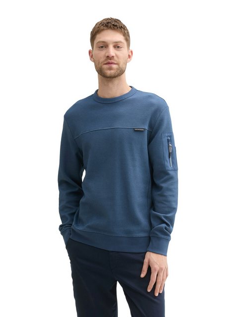 TOM TAILOR Rundhalspullover Sweatshirt mit Ripp und aufgesetzter Tasche günstig online kaufen