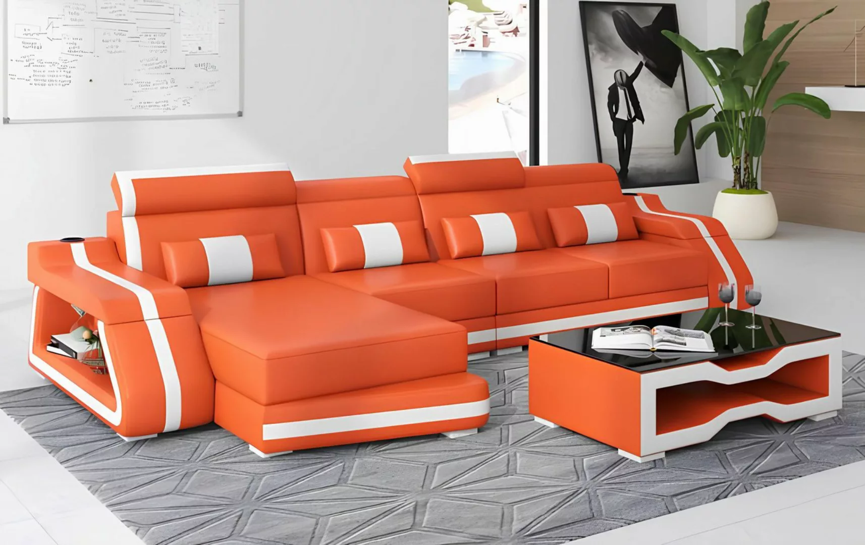 Xlmoebel Ecksofa Modernes L-förmiges Ecksofa in Orange mit Liegefunktion - günstig online kaufen