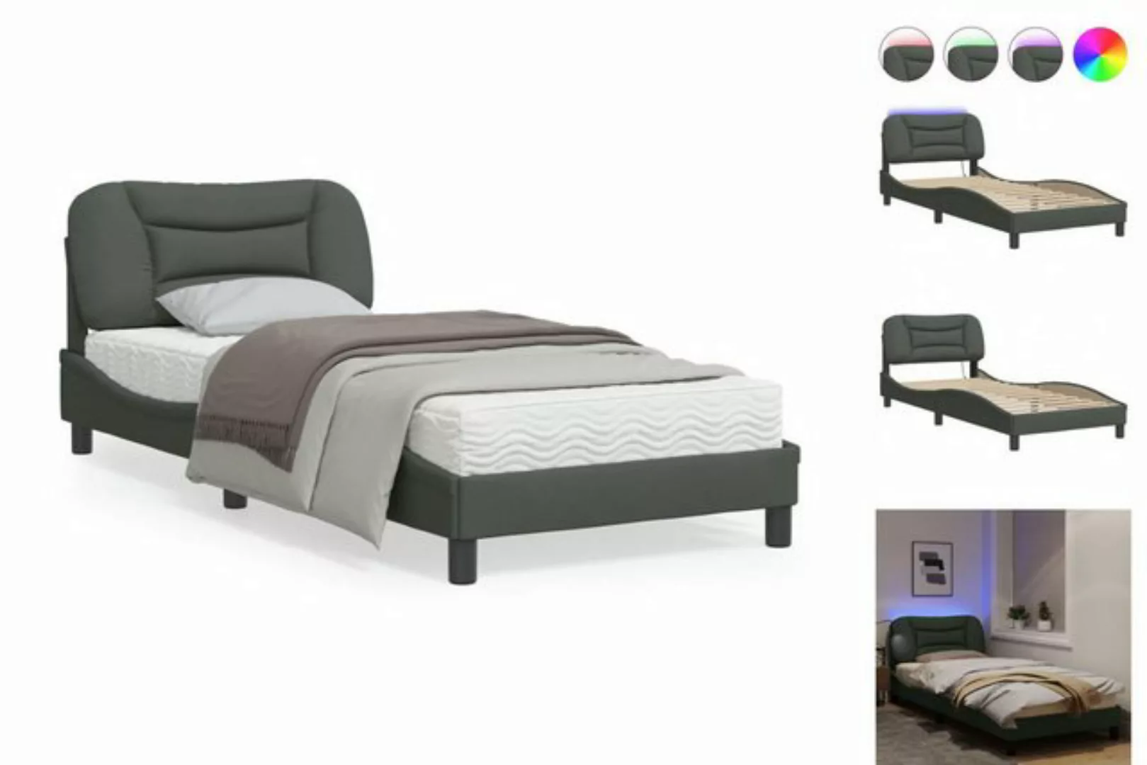 vidaXL Bettgestell Bettgestell mit LED Dunkelgrau 90x200 cm Stoff Bett Bett günstig online kaufen