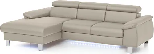 COTTA Ecksofa Komaris, Ecksofa, wahlweise mit RGB-LED-Beleuchtung und Bettf günstig online kaufen