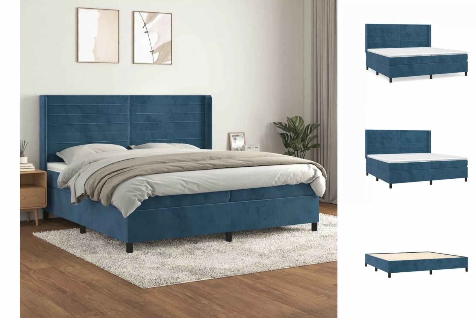 vidaXL Boxspringbett Boxspringbett mit Matratze Dunkelblau 200x200 cm Samt günstig online kaufen