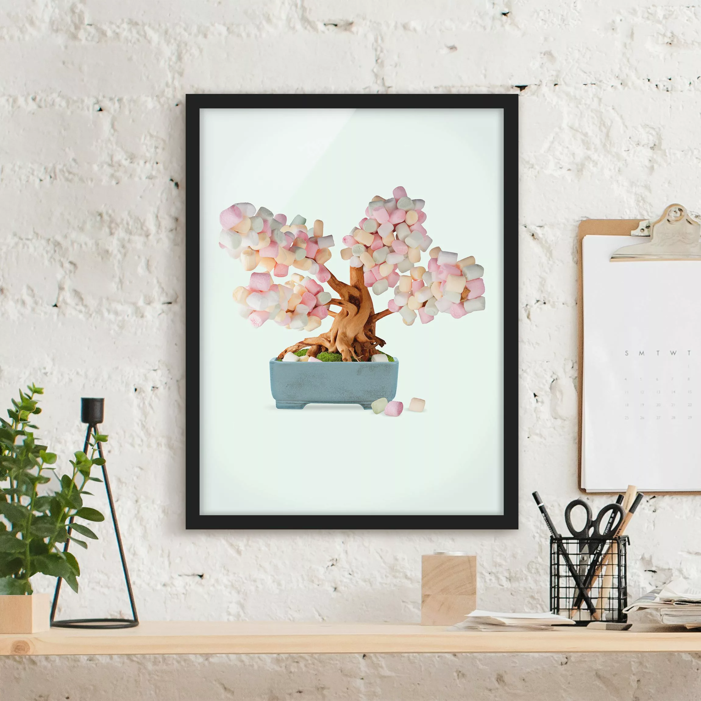 Bild mit Rahmen Küche - Hochformat Bonsai mit Marshmallows günstig online kaufen