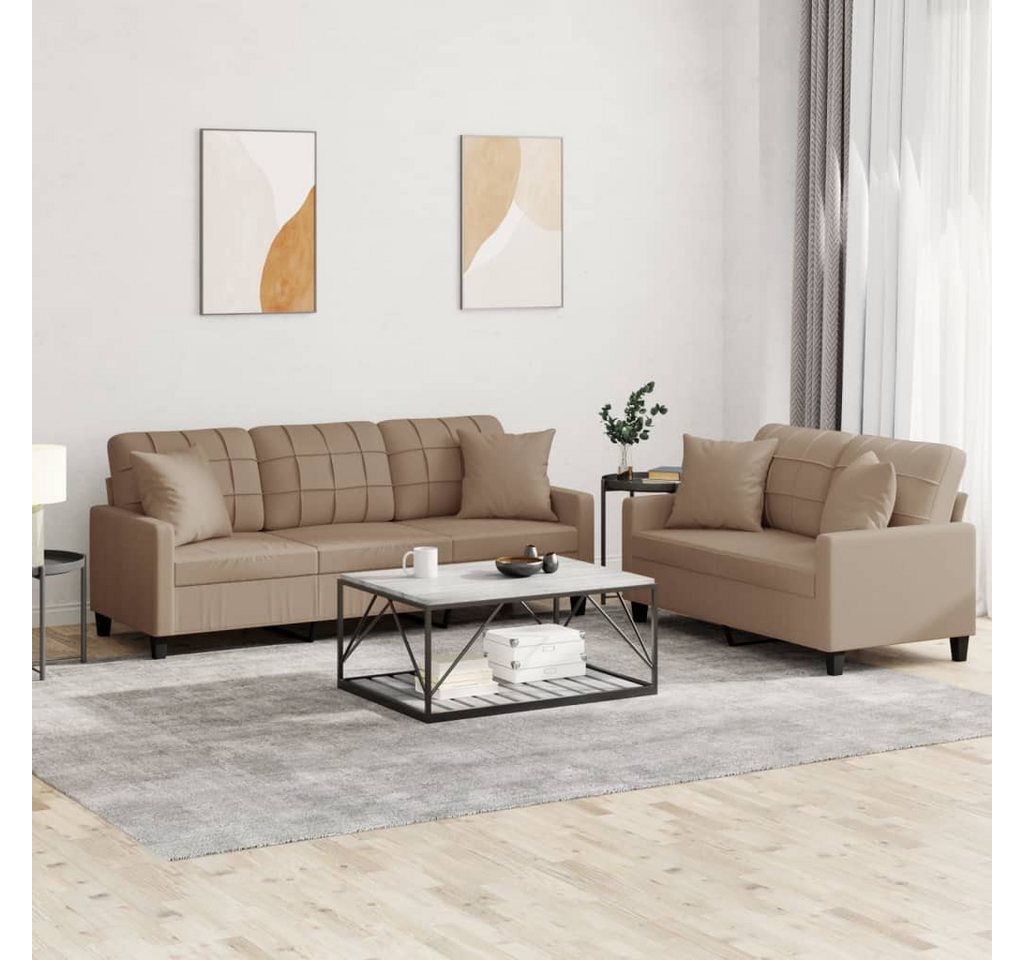 vidaXL Sofa Sofagarnitur mit Kissen Kunstleder, mit Zierkissen, Braun günstig online kaufen