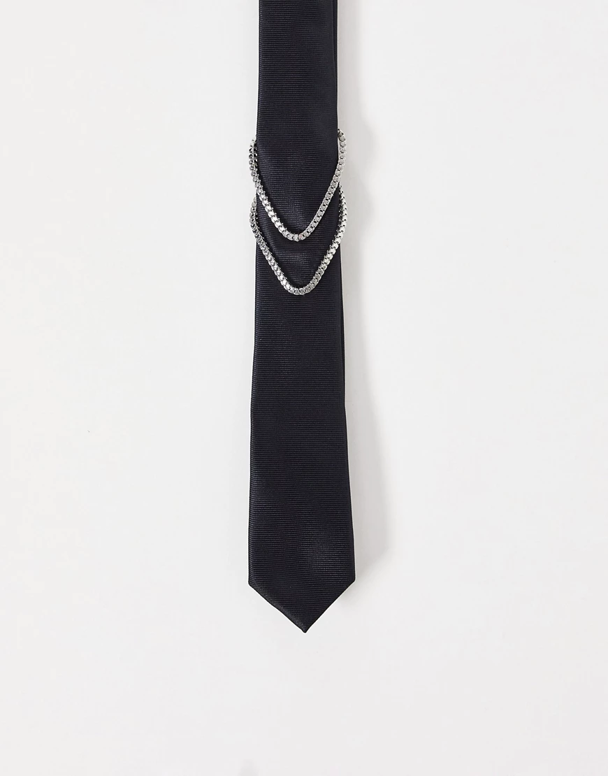 ASOS DESIGN – Schmale Krawatte in Schwarz mit silbernem Kettendetail günstig online kaufen