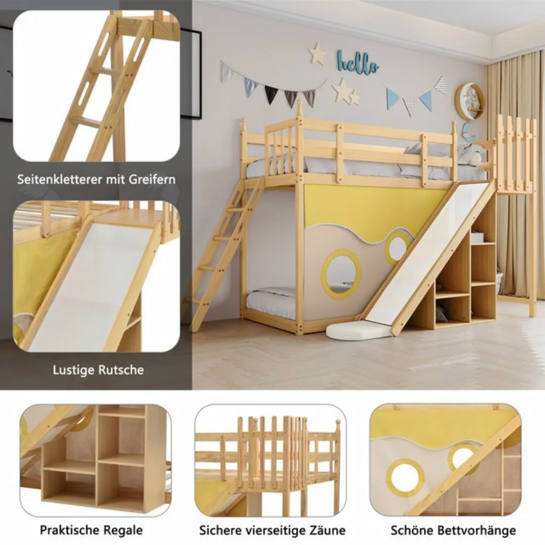 MODFU Bett Einzelbett Kinderbett Holzbett mit Treppe und Zäune (mit Bettvor günstig online kaufen