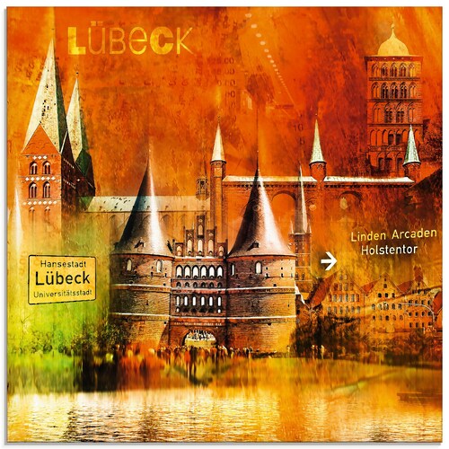 Artland Glasbild »Lübeck Hansestadt Collage 04«, Architektonische Elemente, günstig online kaufen