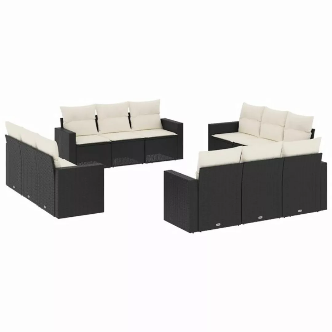 vidaXL Sofaelement 12-tlg. Garten-Sofagarnitur mit Kissen Schwarz Poly Ratt günstig online kaufen