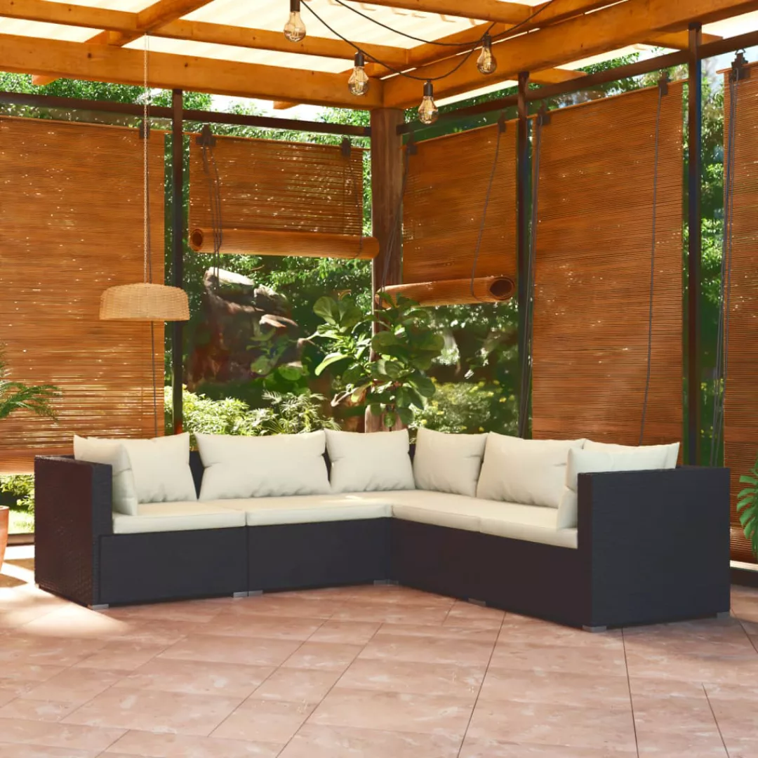 Vidaxl 5-tlg. Garten-lounge-set Mit Kissen Poly Rattan Schwarz günstig online kaufen