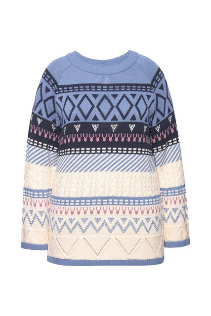 Ulla Popken Strickpullover Pullover Fair Isle Rundhals Langarm Biobaumwolle günstig online kaufen