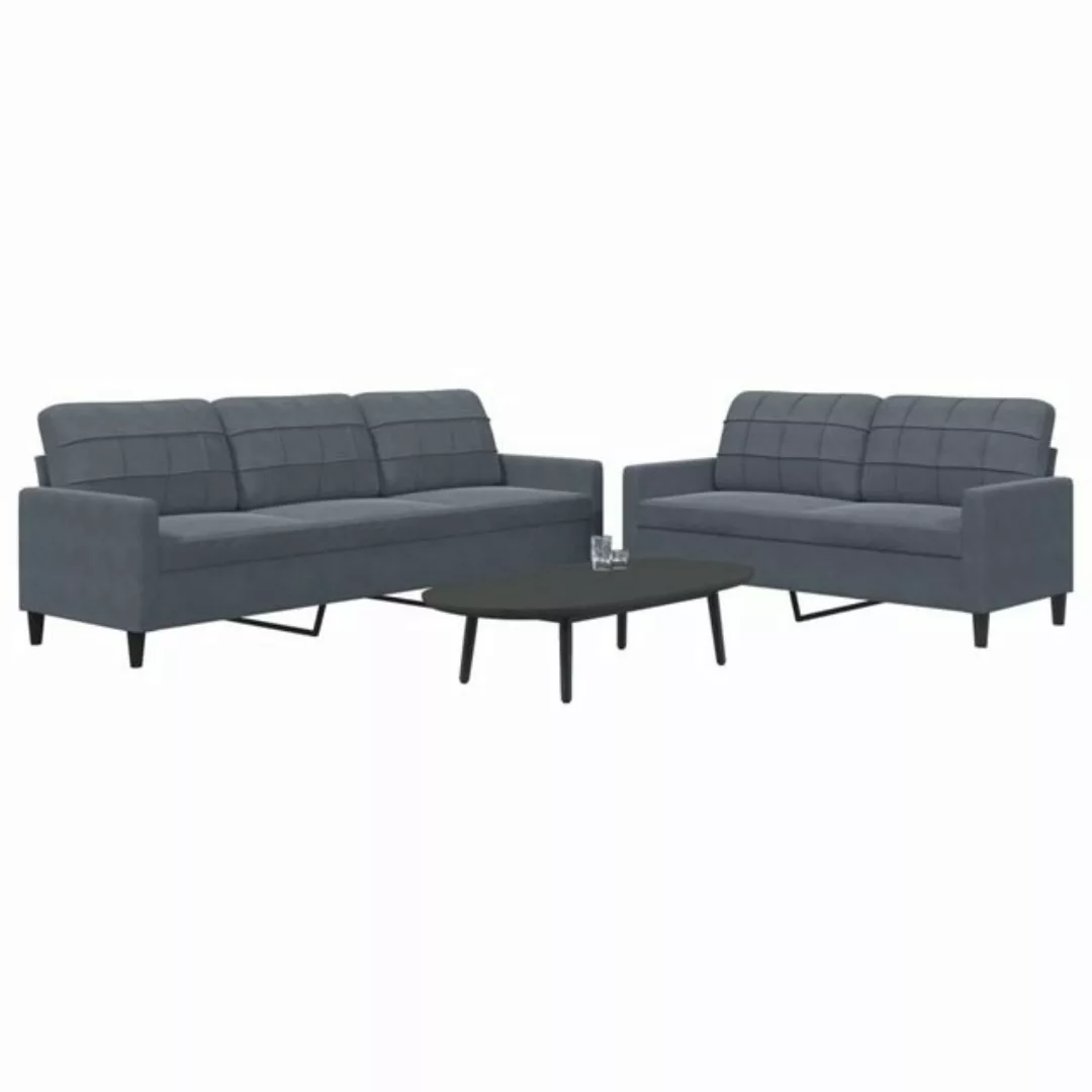 vidaXL Sofa 2-tlg. Sofagarnitur mit Kissen Dunkelgrau Samt günstig online kaufen