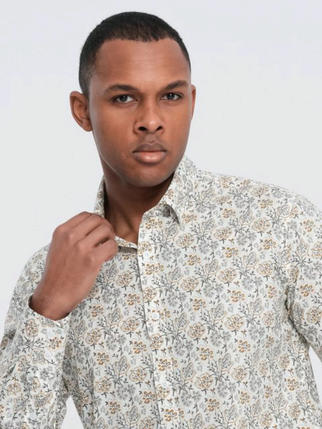 OMBRE Langarmhemd Herrenhemd SLIM FIT mit floralem Muster günstig online kaufen
