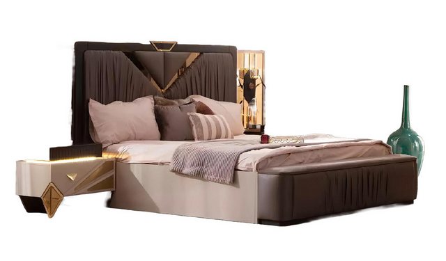 Xlmoebel Bett Vier-teiliges Schlafzimmermöbel-Set mit Doppelbett in Beige. günstig online kaufen