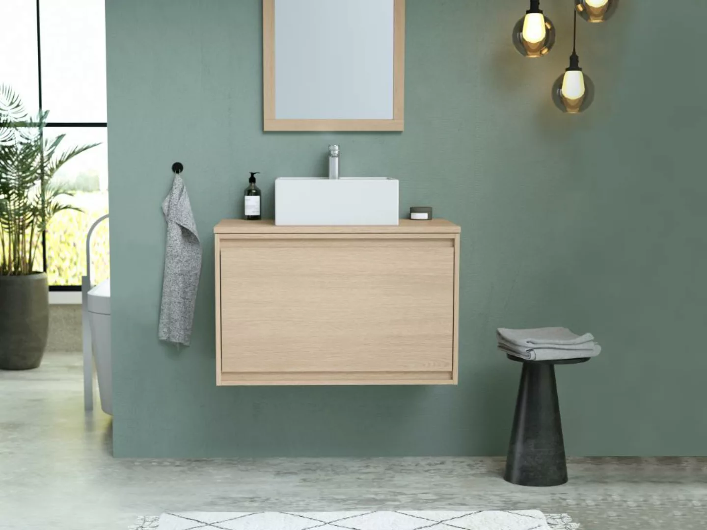 Waschbeckenunterschrank hängend mit Aufsatzwaschbecken aus Keramik - 80 cm günstig online kaufen