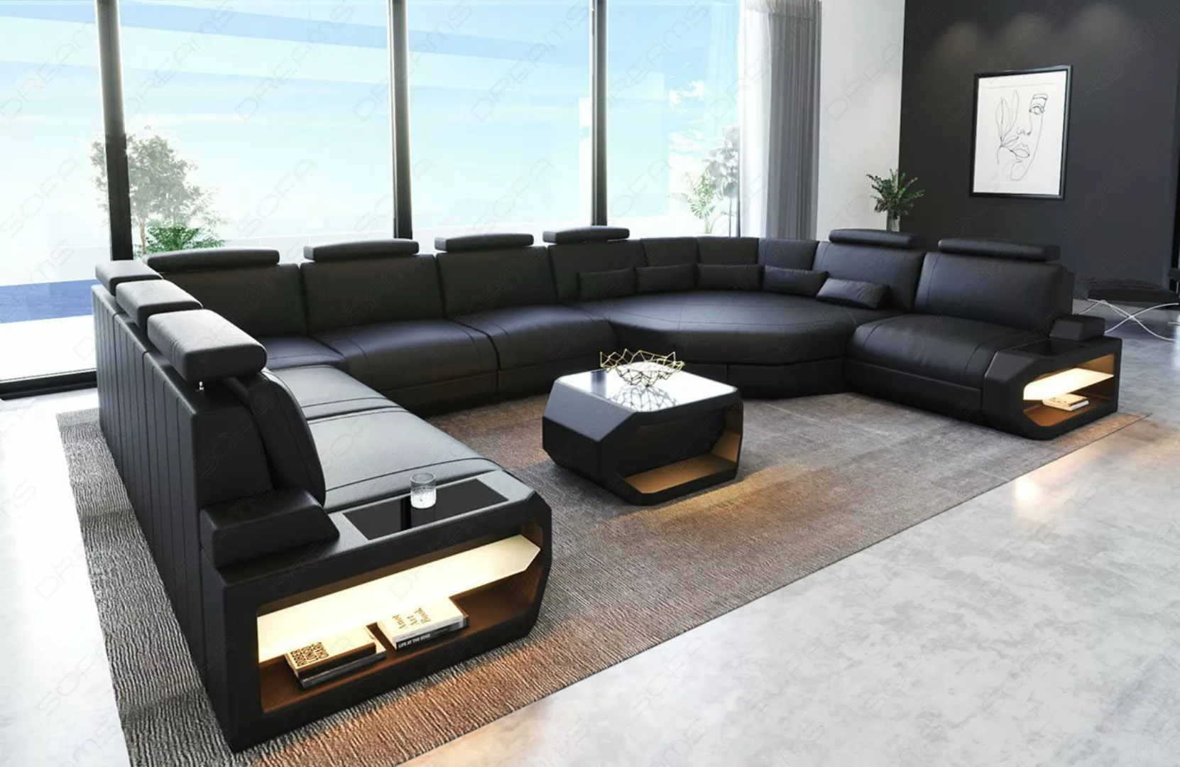 Sofa Dreams Wohnlandschaft Leder Sofa Asti U Form, Couch, U Form Ledersofa günstig online kaufen