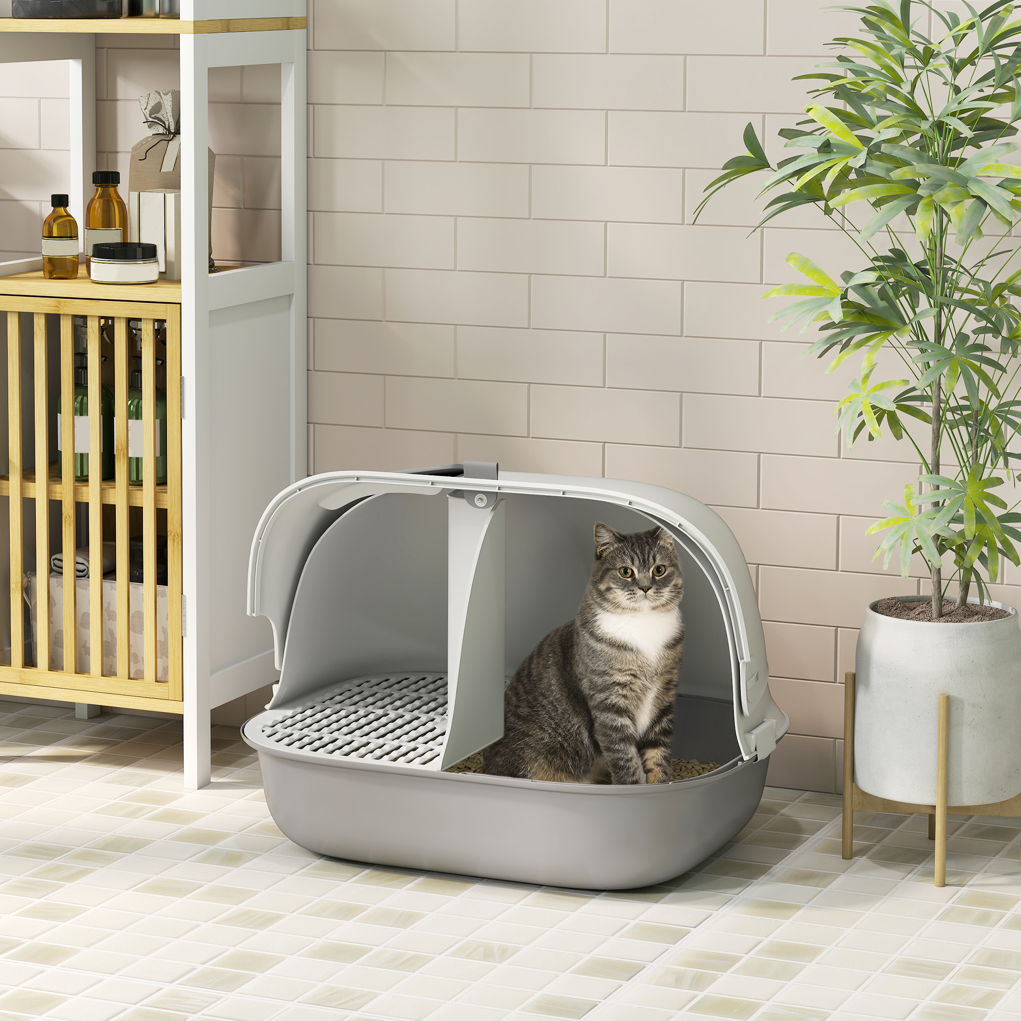 PawHut Katzentoilette mit Deckel, Katzenklo mit Sieb, Tür, Schaufel, geschl günstig online kaufen