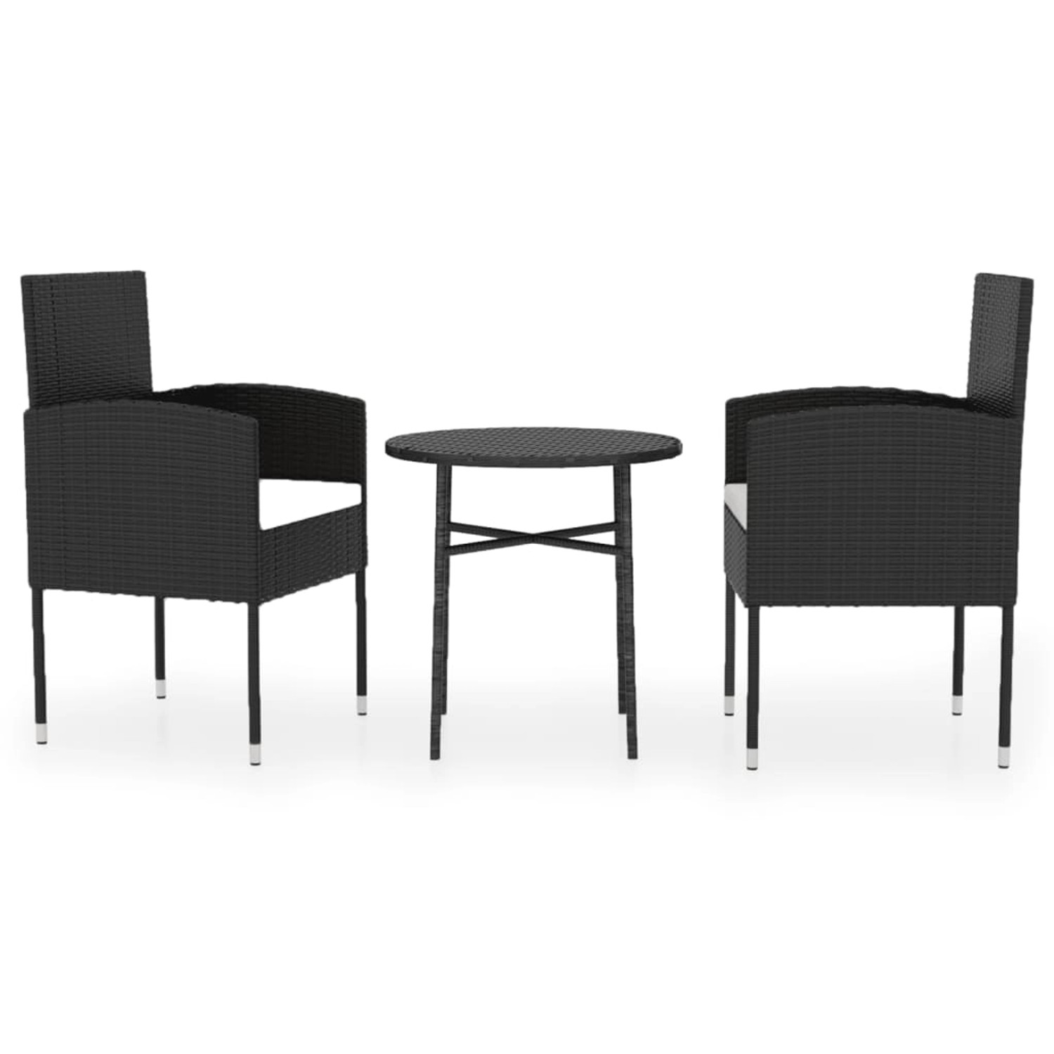 3-tlg. Garten-essgruppe Poly Rattan Schwarz günstig online kaufen