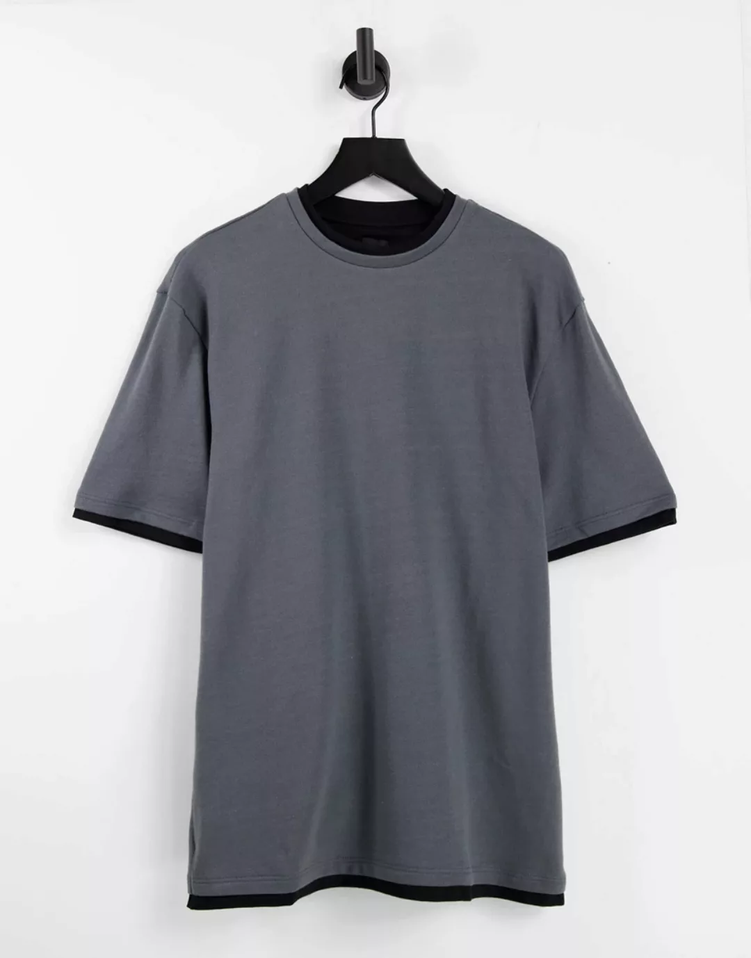 River Island – Doppellagiges T-Shirt in Grau mit Farbblockdesign günstig online kaufen