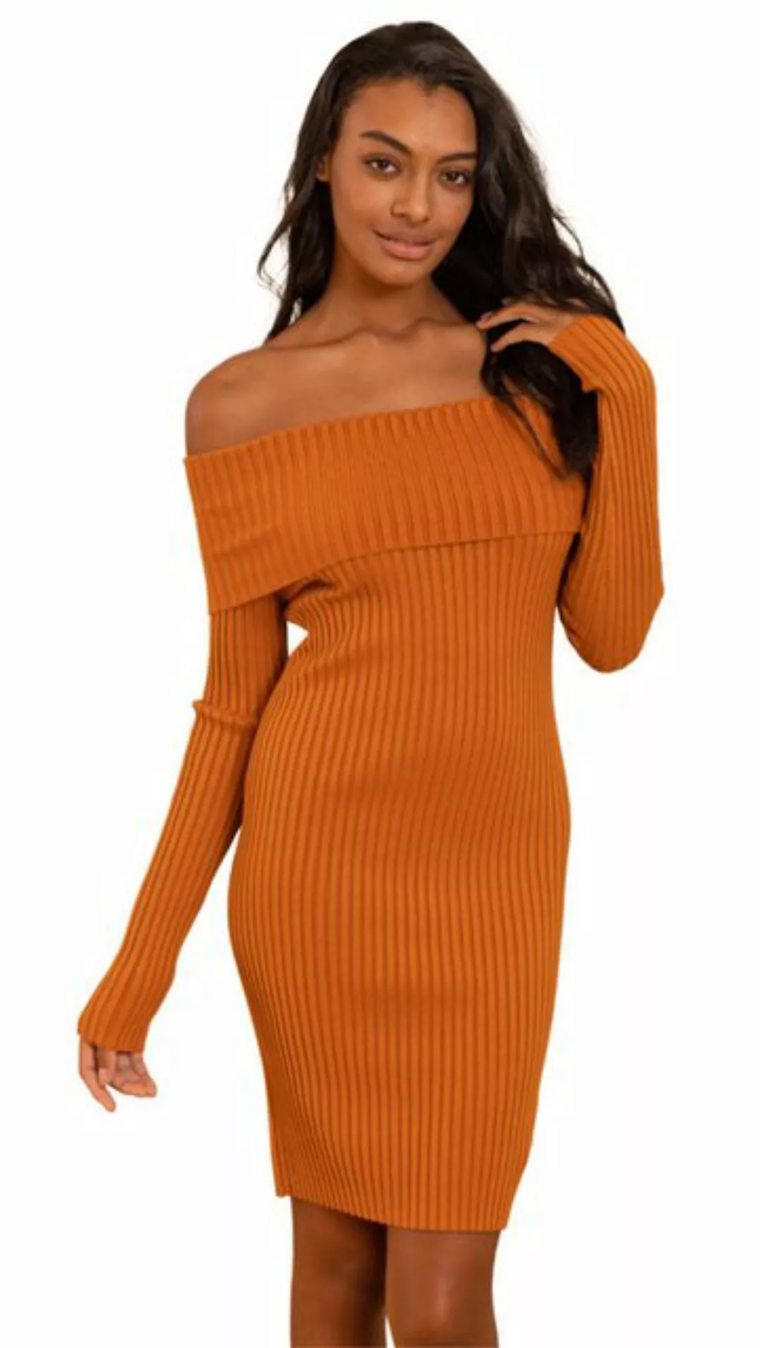 Charis Moda Strickkleid Strickkleid Langarm Feinripp Orange günstig online kaufen