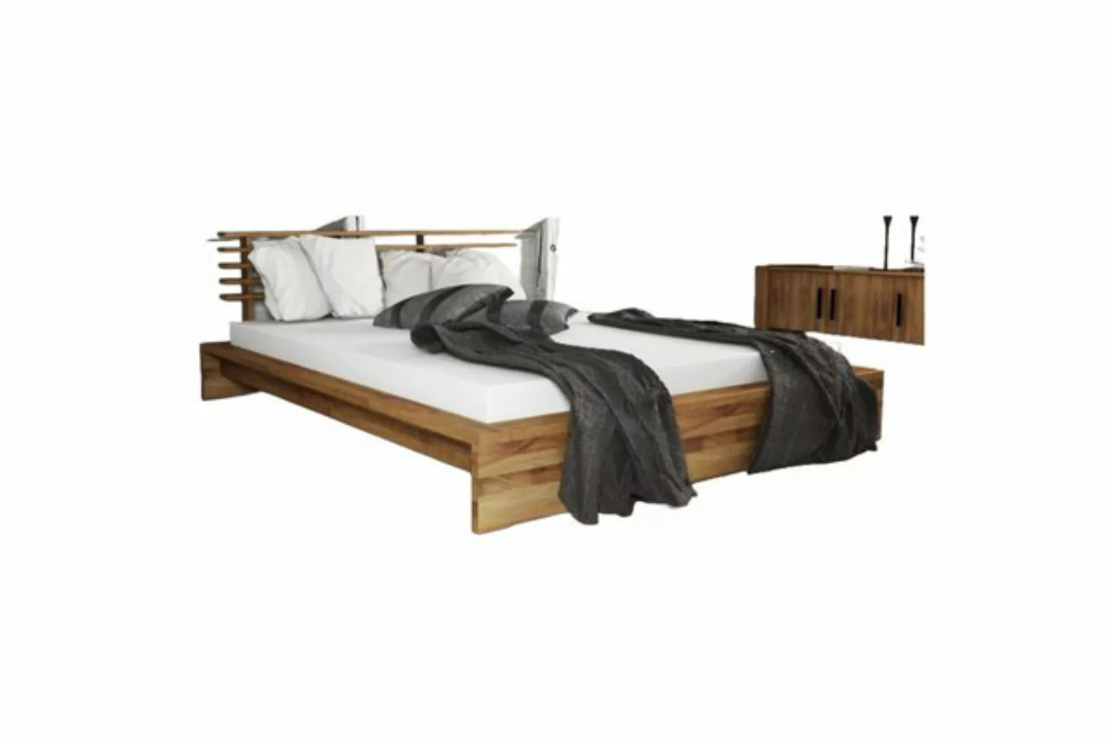 Natur24 Einzelbett Bett Lubic 1 Wildeiche 80x200 mit Sprossenkopfteil und H günstig online kaufen