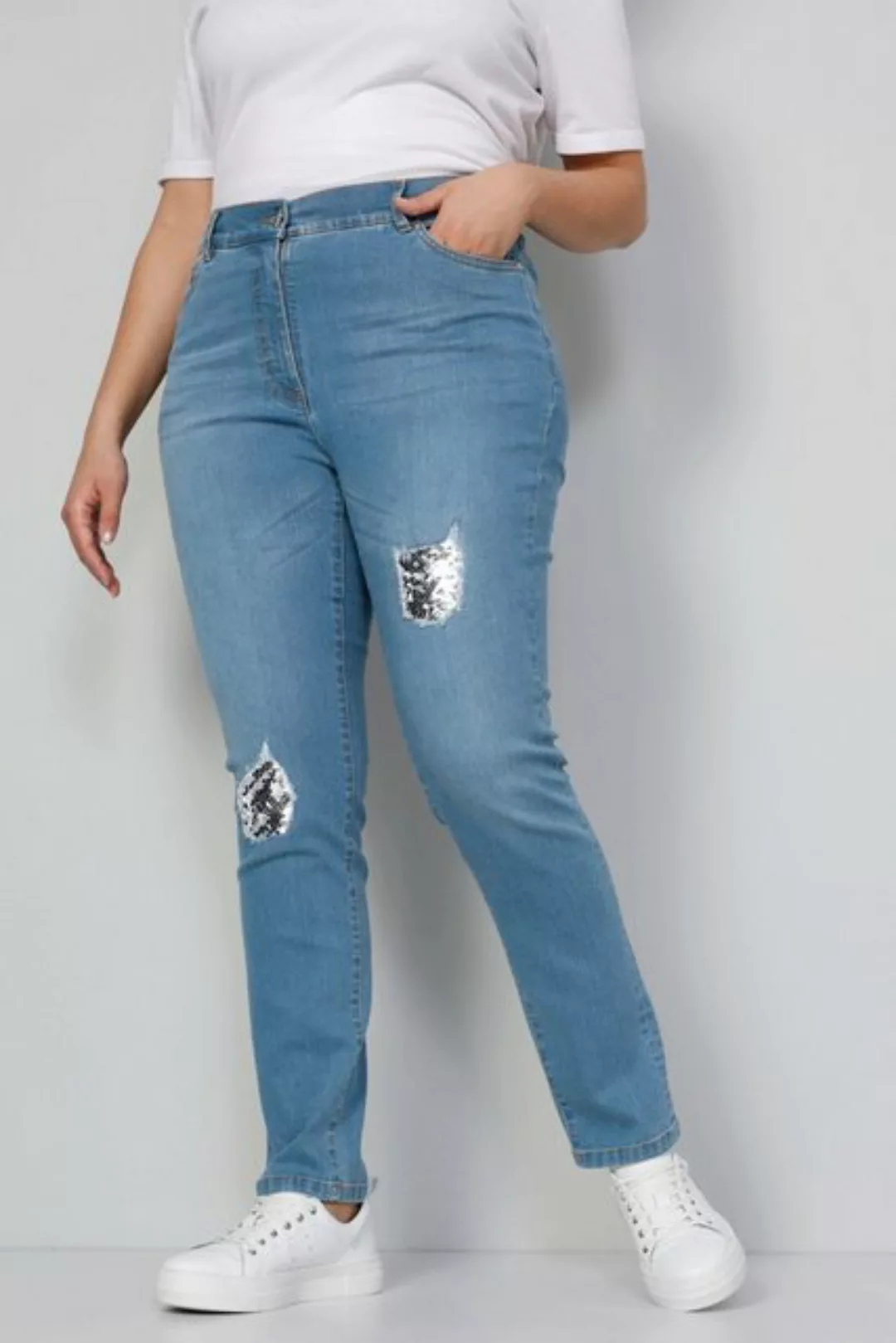 MIAMODA Regular-fit-Jeans Jeans Slim Fit destroyed mit Pailletten 5-Pocket günstig online kaufen