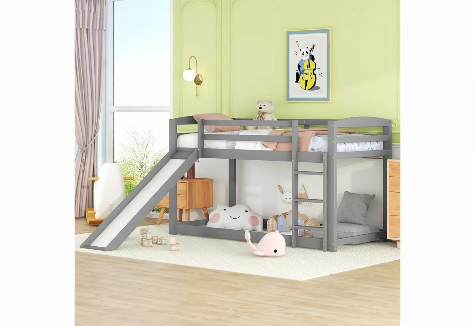 MODFU Etagenbett Kinderbett Holzbett Einzelbett (90x200cm, Grau (ETA 7.13), günstig online kaufen