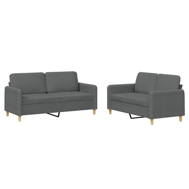 vidaXL Sofa, 2-tlg. Sofagarnitur mit Kissen Dunkelgrau Stoff günstig online kaufen