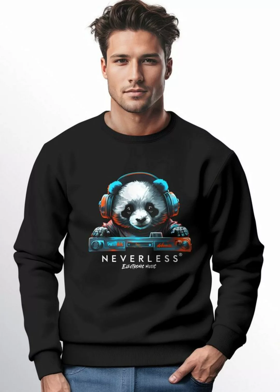 Neverless Sweatshirt Sweatshirt Herren Aufdruck Panda Bär Techno DJ Musik R günstig online kaufen