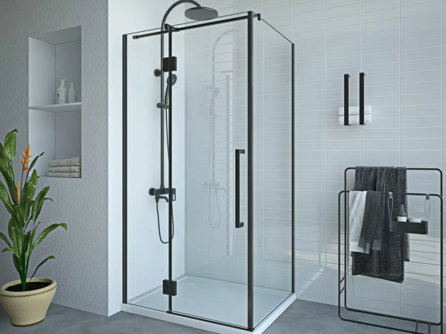 Duschtrennwand Industriel-Stil - 80 x 100 x 190 cm - Schwarz matt - PRINCET günstig online kaufen