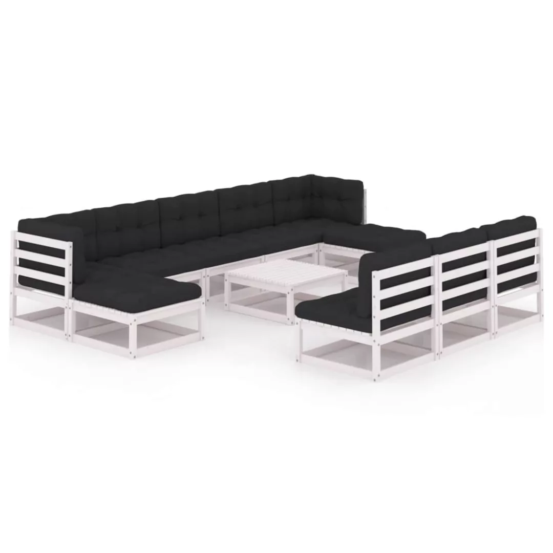 11-tlg. Garten-lounge-set Mit Kissen Weiß Kiefer Massivholz günstig online kaufen