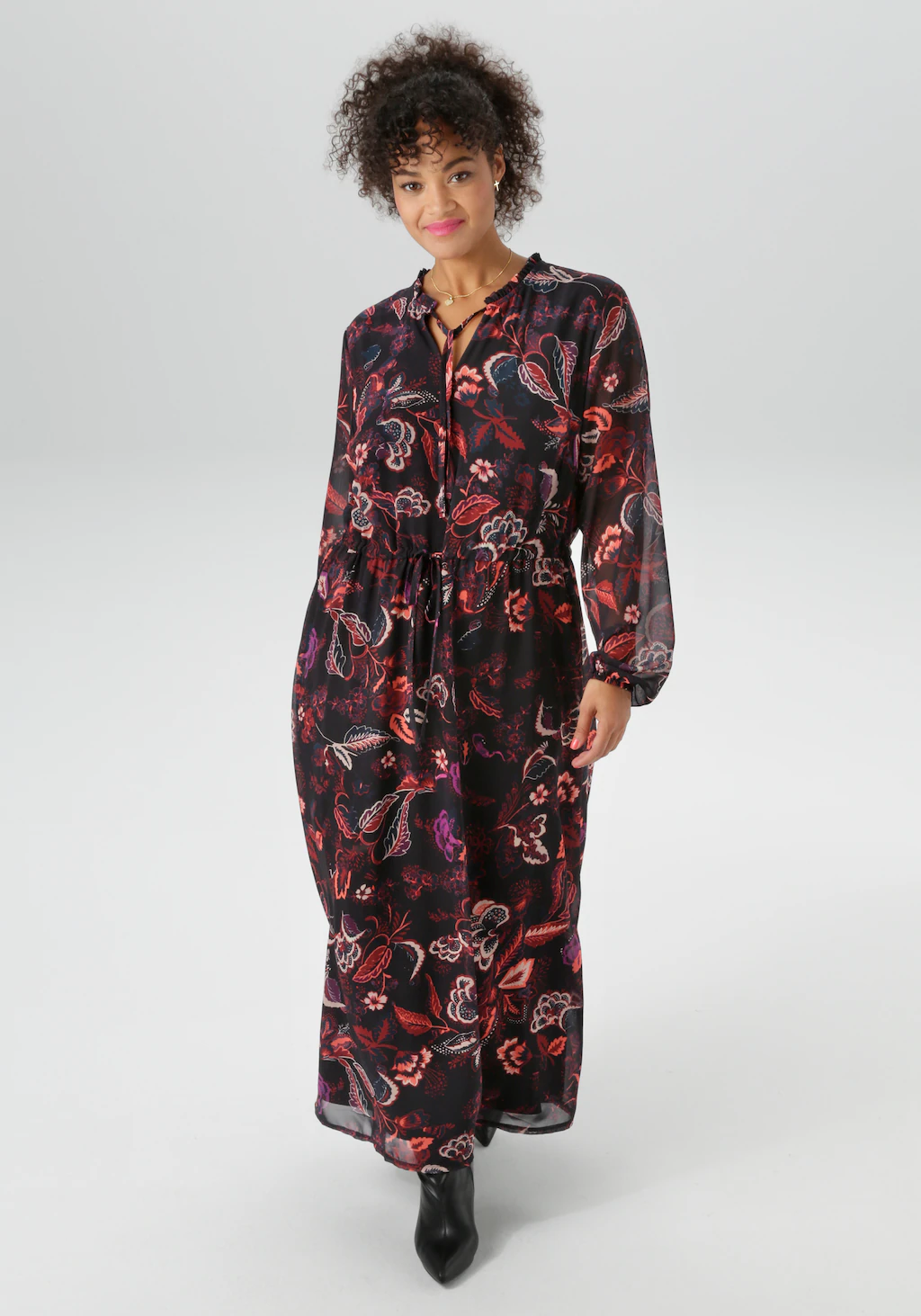 Aniston PLUS Maxikleid, in Chiffon mit Blumen Print - NEUE KOLLEKTION günstig online kaufen