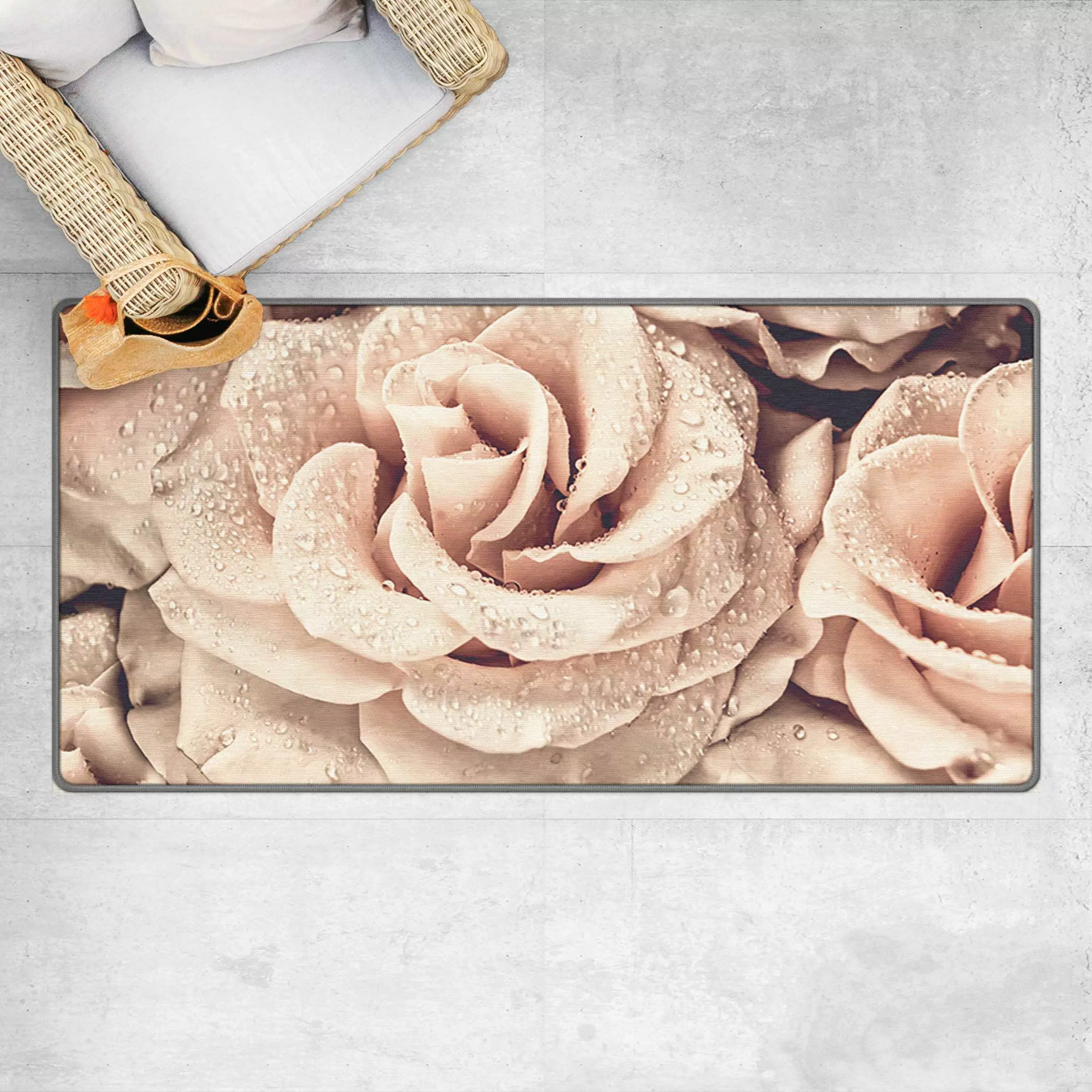 Teppich Rosen Sepia mit Wassertropfen günstig online kaufen