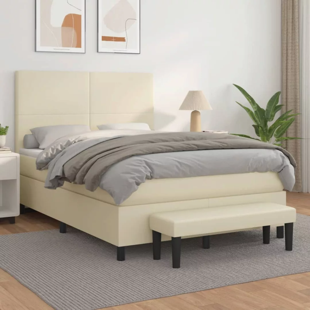 Vidaxl Boxspringbett Mit Matratze Creme 140x200 Cm Kunstleder günstig online kaufen