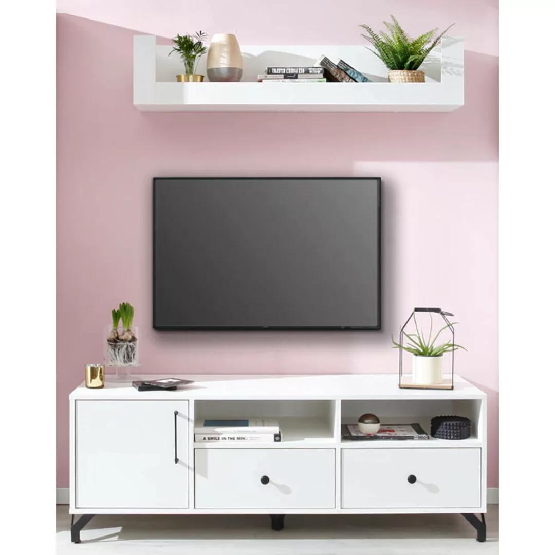 Wohnzimmer Set weiß Lowboard und Wandboard BEND-133 günstig online kaufen