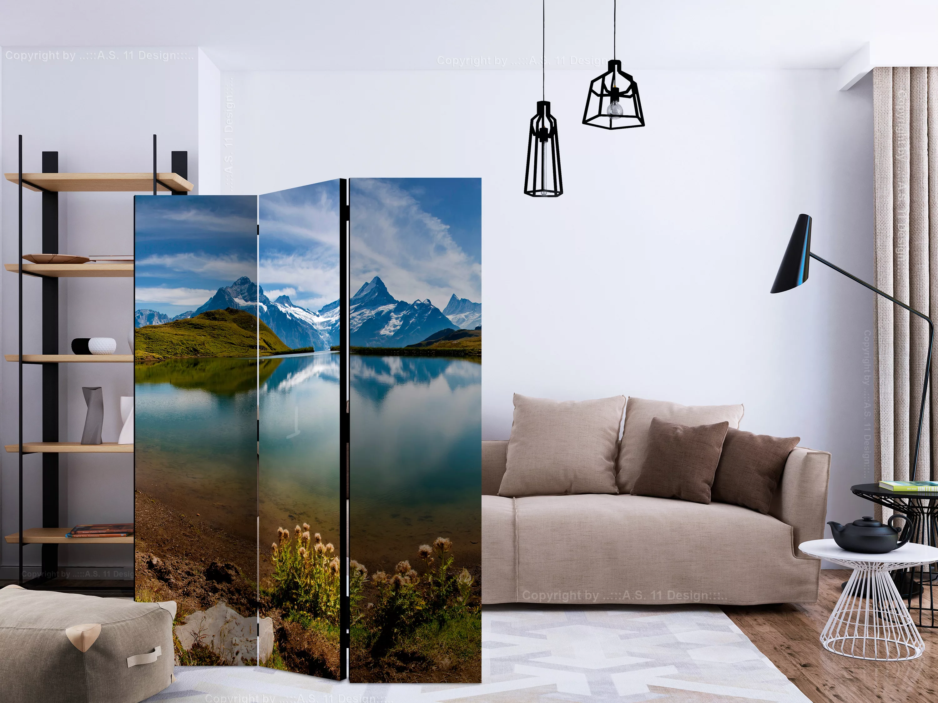 3-teiliges Paravent - Lake With Mountain Reflection, Switzerland [room Divi günstig online kaufen