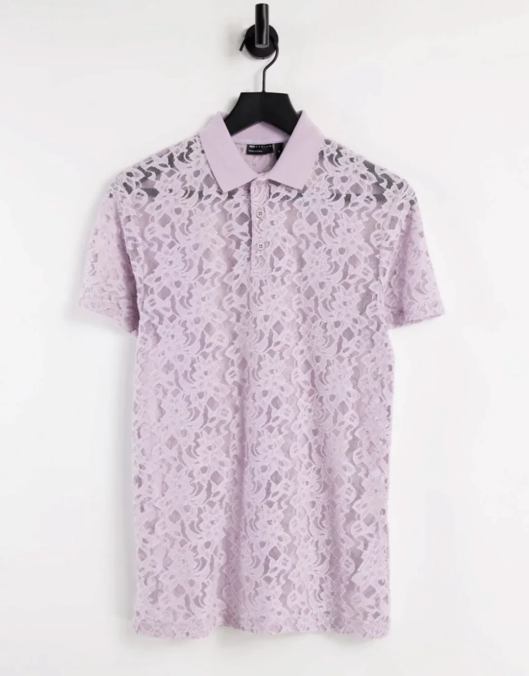 ASOS DESIGN – Polohemd aus Spitze in Flieder-Lila günstig online kaufen