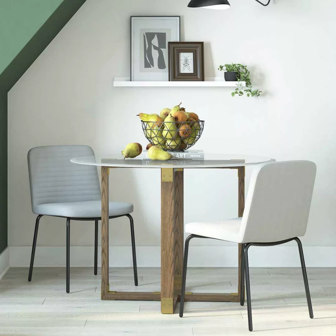 Stuhl Set Grau Stoff in modernem Design Gestell aus Metall (2er Set) günstig online kaufen