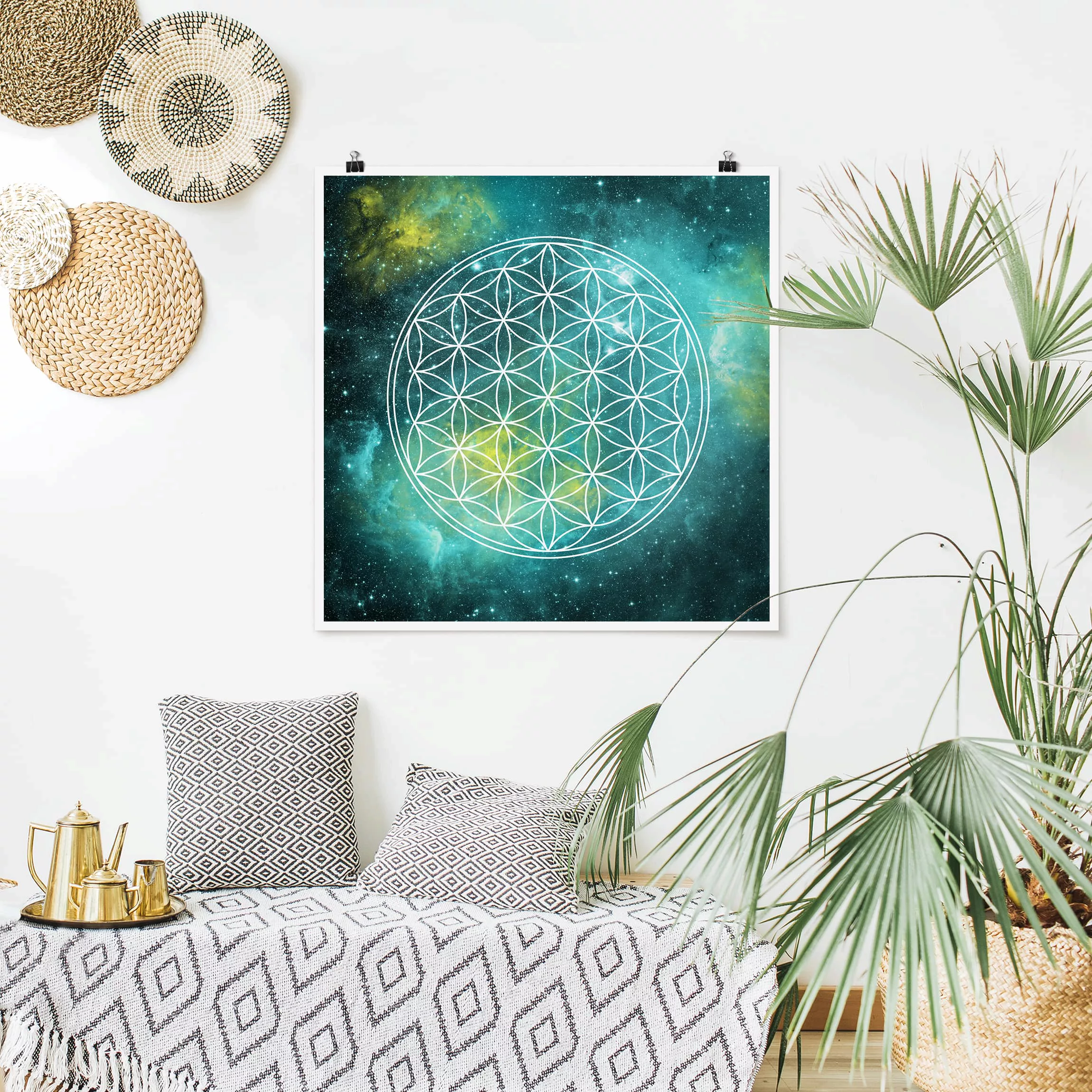 Poster - Quadrat Blume des Lebens im Licht der Sterne günstig online kaufen