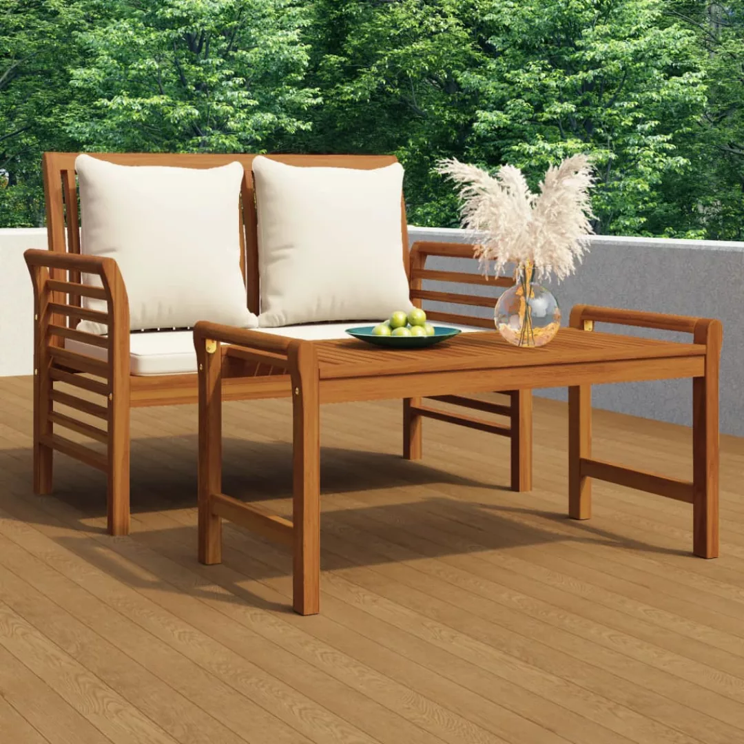 Vidaxl 2-tlg. Garten-lounge-set Mit Cremeweißen Kissen Massivholz günstig online kaufen