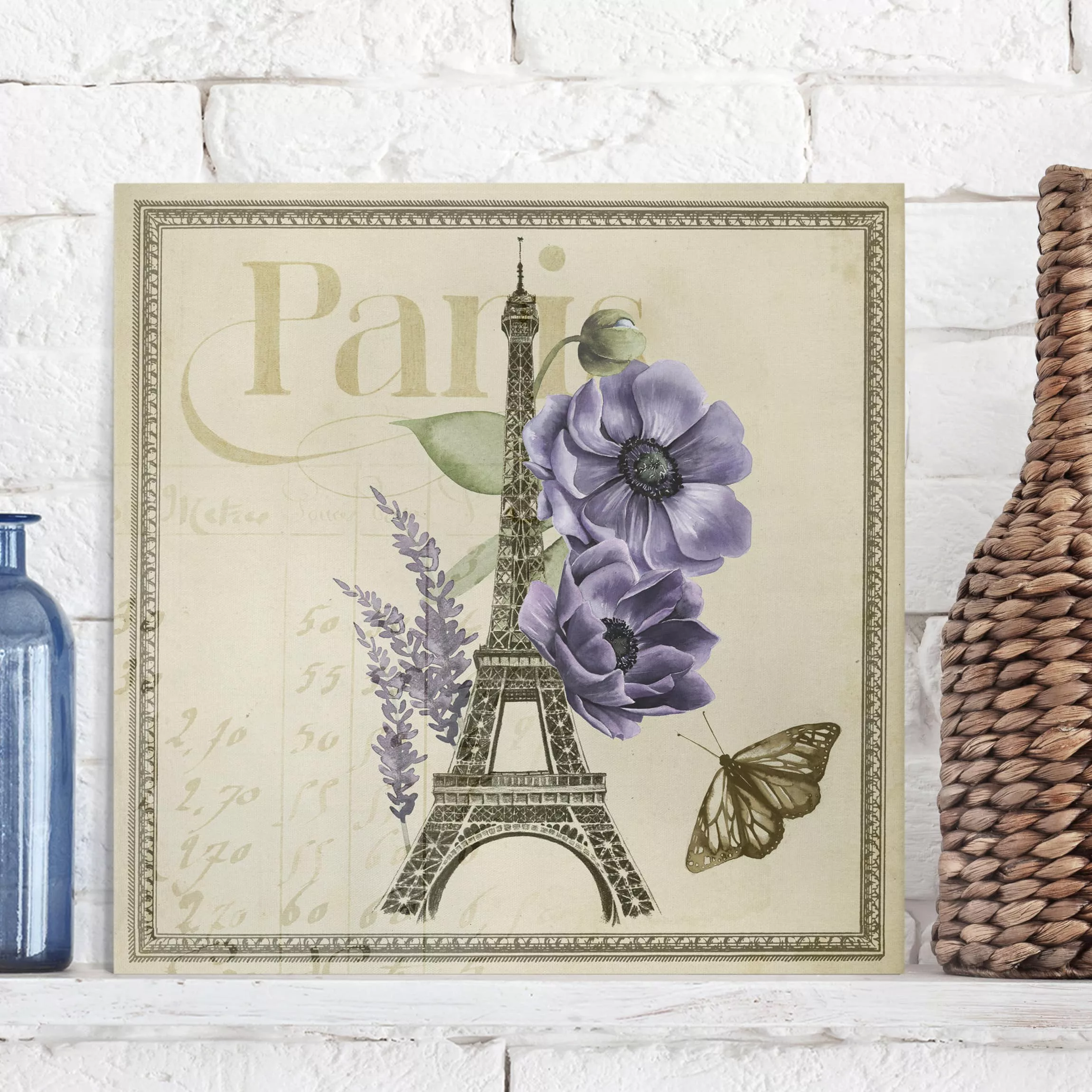 Leinwandbild Blumen - Quadrat Paris Collage Eiffelturm günstig online kaufen