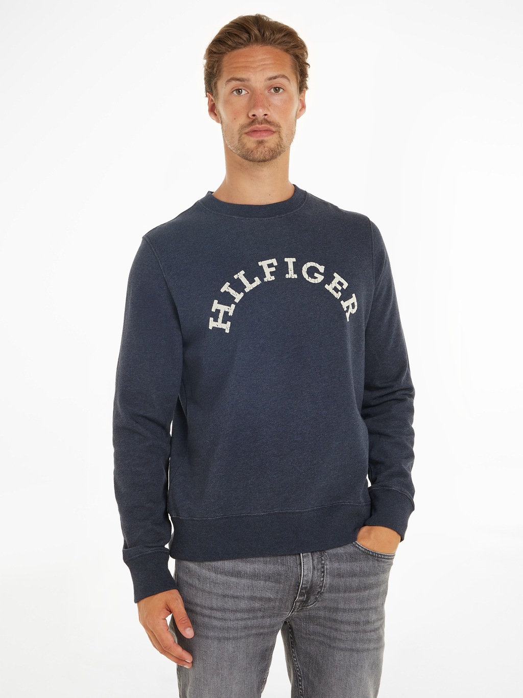 Tommy Hilfiger Sweatshirt "HILFIGER ARCHED HTR SWEATSHIRT", mit gebrochenem günstig online kaufen