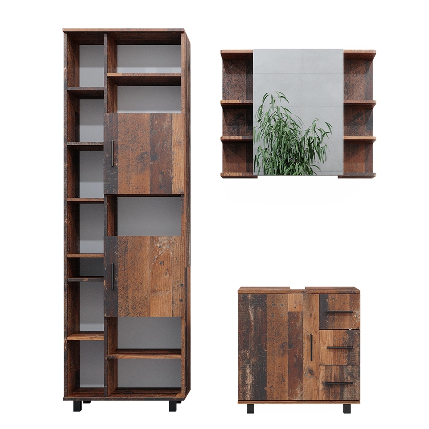 Vicco Badmöbel-Set Ilias Eiche Rustikal 3 Teile mit Unterschrank 60 cm günstig online kaufen