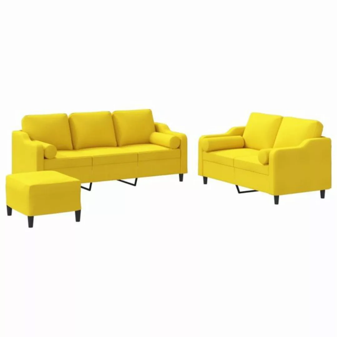 vidaXL Sofa 3-tlg. Sofagarnitur mit Kissen Hellgelb Stoff günstig online kaufen