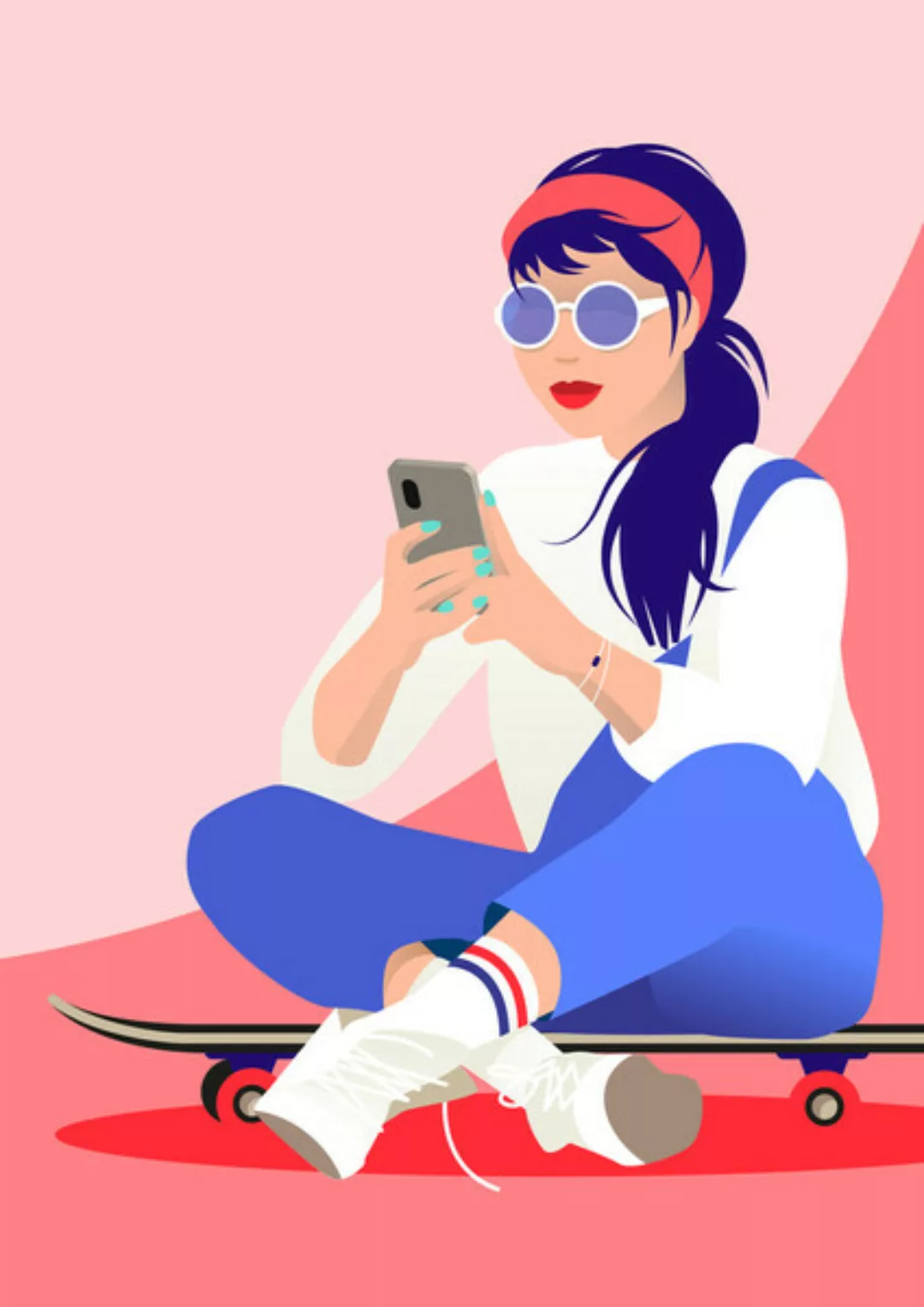 Poster / Leinwandbild - Skater-girl Mit Sonnenbrille Und Smartphone günstig online kaufen