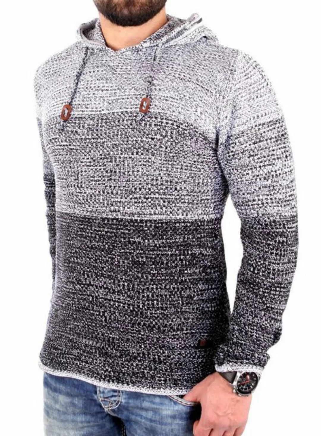 Reslad Strickpullover Reslad Strickpullover Herren Colorblock Kapuzen-Pullo günstig online kaufen