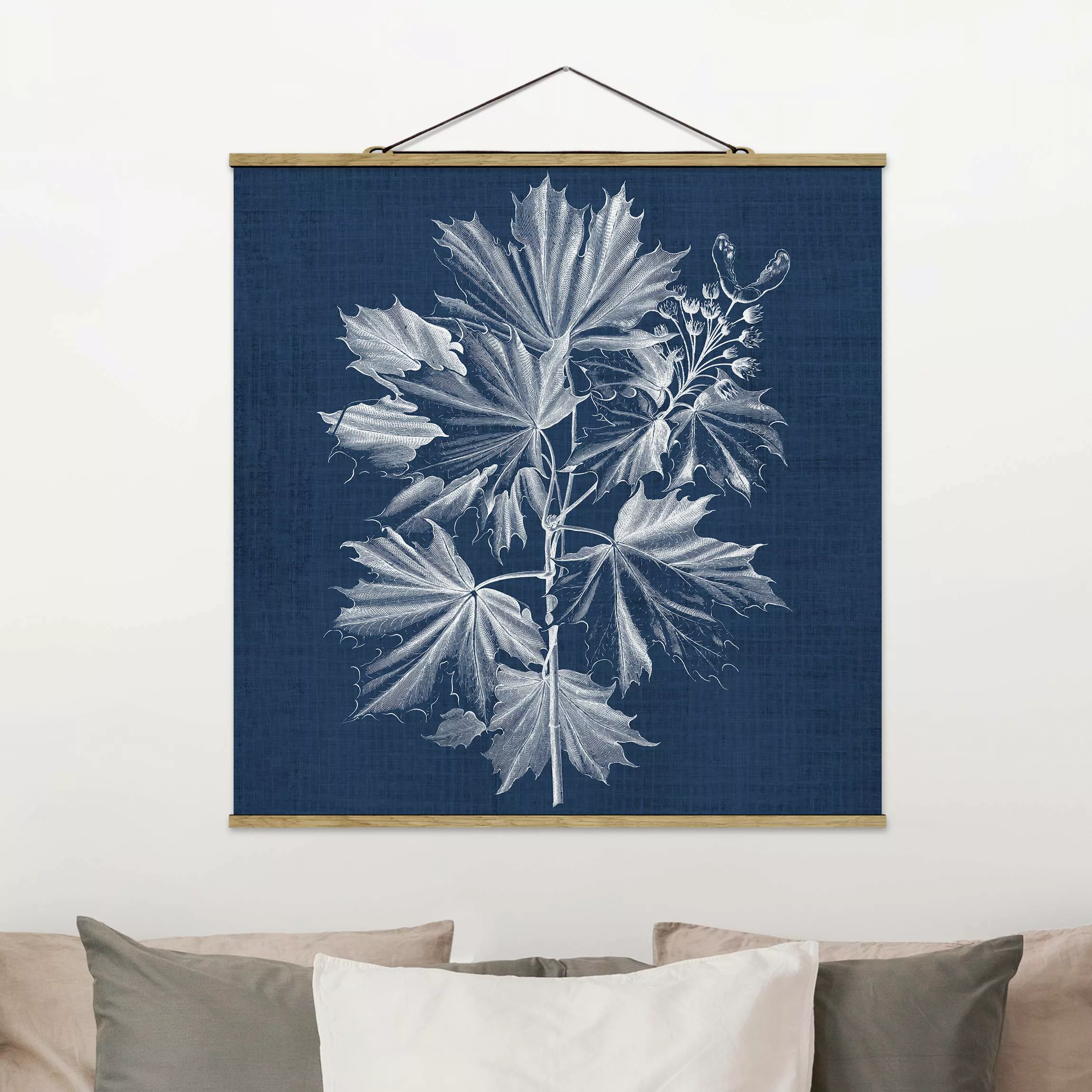 Stoffbild Blumen mit Posterleisten - Quadrat Denim Pflanzenstudie V günstig online kaufen