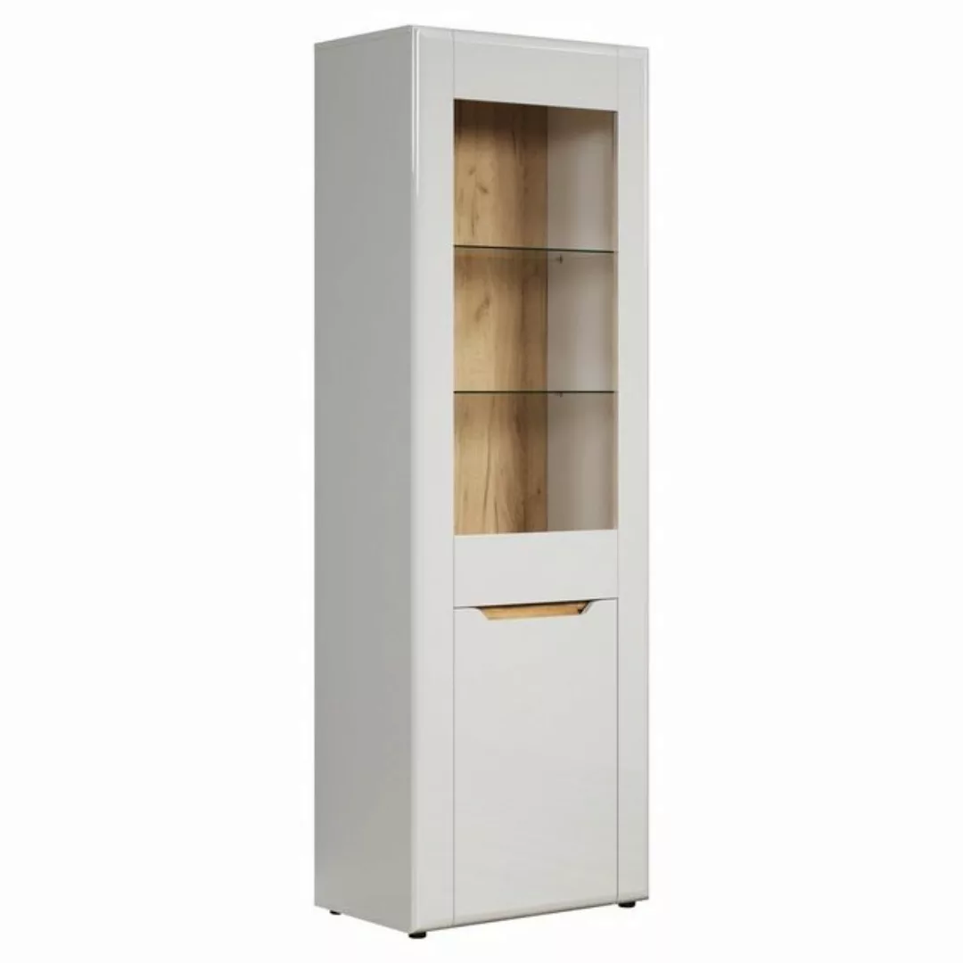 Vitrine MARLON, Weiß Hochglanz, Evoke Eiche Dekor, B 65 cm, H 192 cm günstig online kaufen