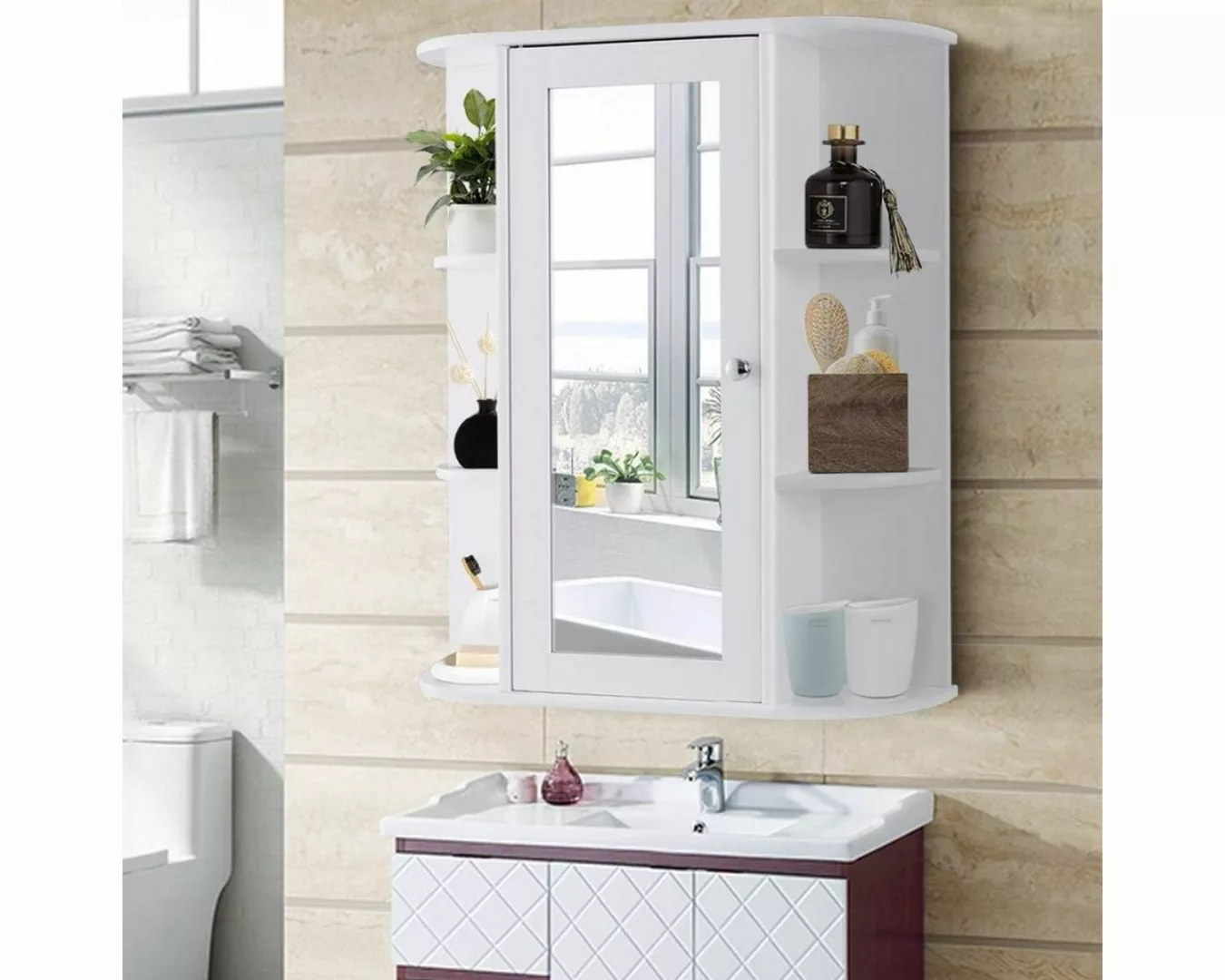 KOMFOTTEU Spiegelschrank Badezimmerspiegel Innere Verstellbare Trennwand günstig online kaufen