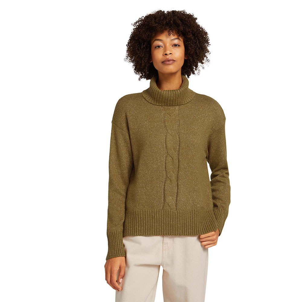 Tom Tailor Cable Rollkragen Sweater M Khaki Olive Melange günstig online kaufen